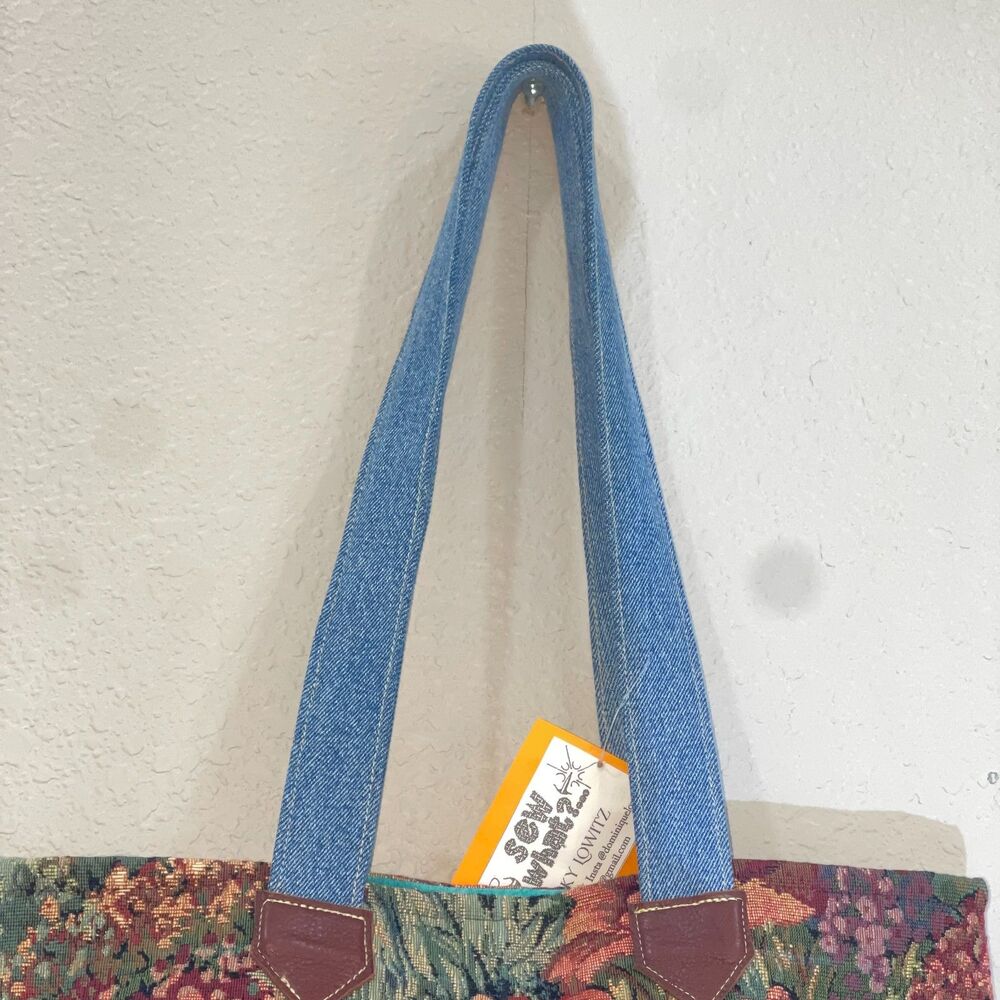 Handmade & Upcycled Denim and Floral Tapestry Tote Bag - Picture 3 of 8